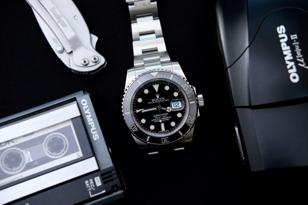 Rolex watch on black background