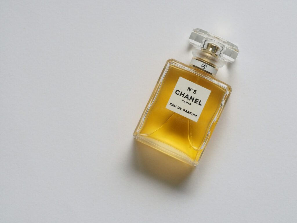 Chanel no 5 on a white background
